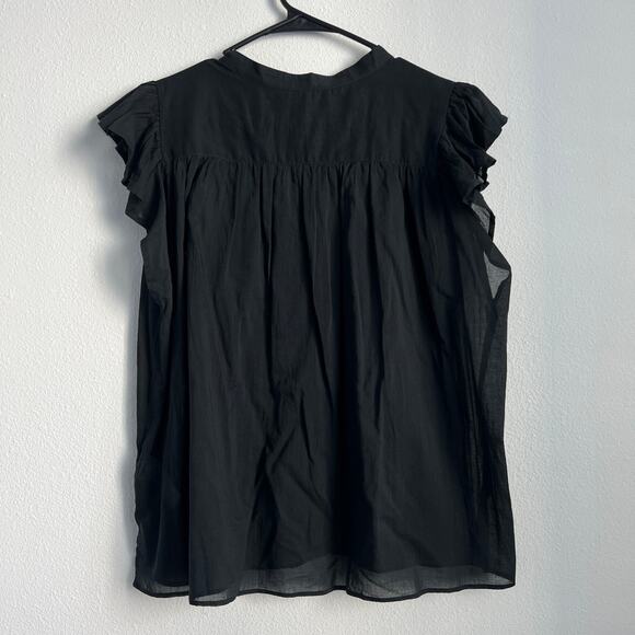 J Crew Flutter Sleeve Button Up Shirt In Cotton Voile Womens XL Sheer Black - Picture 3 of 10